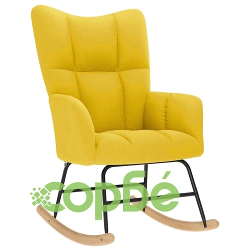 Луксозен люлеещ се стол с табуретка за крака от светложълта полиестерна тъкан ➤ топ цена ➤ sorbe.bg