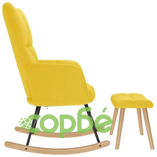 Луксозен люлеещ се стол с табуретка за крака от светложълта полиестерна тъкан ➤ топ цена ➤ sorbe.bg