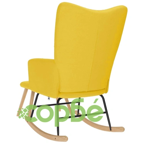 Луксозен люлеещ се стол с табуретка за крака от светложълта полиестерна тъкан ➤ топ цена ➤ sorbe.bg