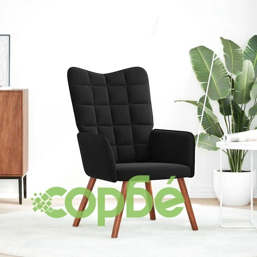 Релакс стол от черно кадифе с дървени крака 61,5x69x95,5 см ➤ топ цена ➤ sorbe.bg