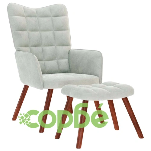 Релакс стол с табуретка от кадифе, светлосив, 61,5 x 69 x 95,5 см ➤ топ цена ➤ sorbe.bg