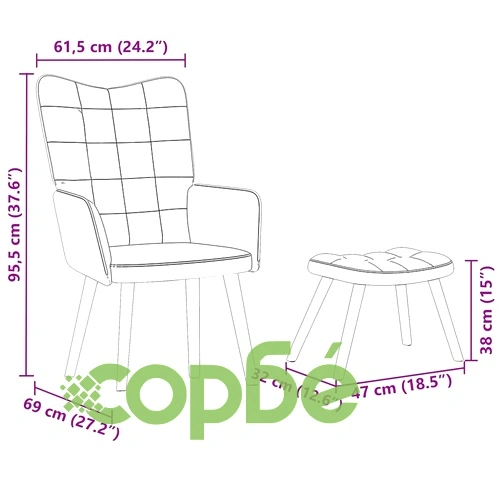 Релакс стол с табуретка от кадифе, светлосив, 61,5 x 69 x 95,5 см ➤ топ цена ➤ sorbe.bg