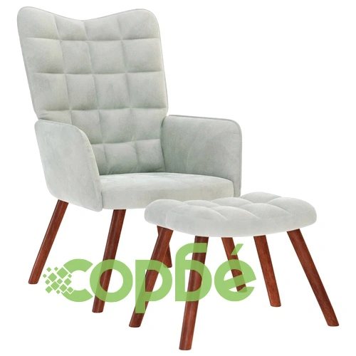 Релакс стол с табуретка от кадифе, светлосив, 61,5 x 69 x 95,5 см ➤ топ цена ➤ sorbe.bg