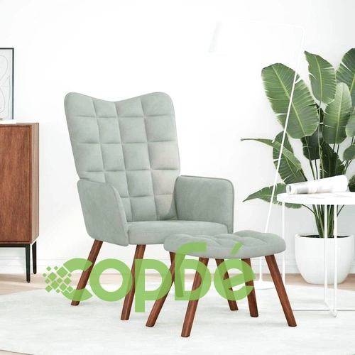 Релакс стол с табуретка от кадифе, светлосив, 61,5 x 69 x 95,5 см ➤ топ цена ➤ sorbe.bg