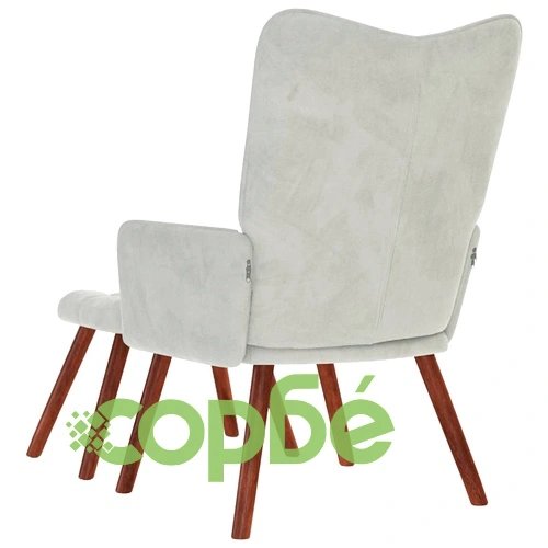 Релакс стол с табуретка от кадифе, светлосив, 61,5 x 69 x 95,5 см ➤ топ цена ➤ sorbe.bg