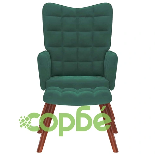 Релакс стол с табуретка от кадифе, тъмнозелен, 61,5 x 69 x 95,5 см ➤ топ цена ➤ sorbe.bg