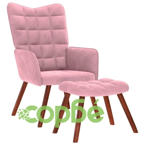 Луксозен Релакс Стол с Табуретка от Розово Кадифе ➤ топ цена ➤ sorbe.bg