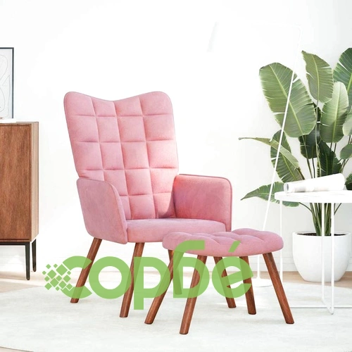 Луксозен Релакс Стол с Табуретка от Розово Кадифе ➤ топ цена ➤ sorbe.bg