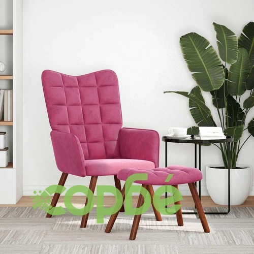 Луксозен релакс стол с табуретка от кадифе, виненочервен ➤ топ цена ➤ sorbe.bg