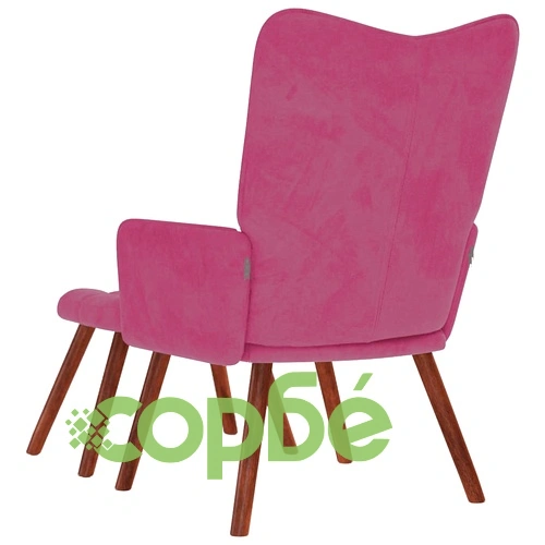 Луксозен релакс стол с табуретка от кадифе, виненочервен ➤ топ цена ➤ sorbe.bg