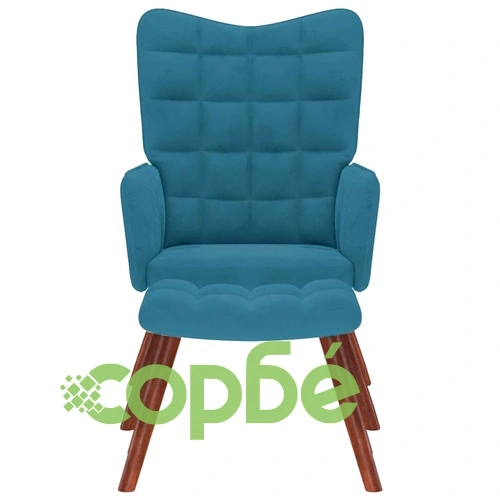 Релакс стол с табуретка от синьо кадифе, 61,5 x 69 x 95,5 см ➤ топ цена ➤ sorbe.bg