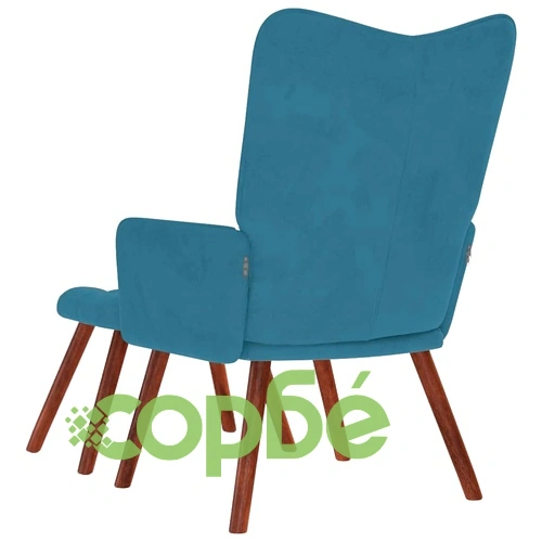 Релакс стол с табуретка от синьо кадифе, 61,5 x 69 x 95,5 см ➤ топ цена ➤ sorbe.bg