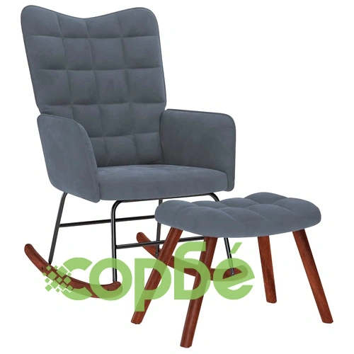 Луксозен Люлеещ се Стол с Табуретка от Тъмно Сиво Кадифе и Дървена Рамка ➤ топ цена ➤ sorbe.bg