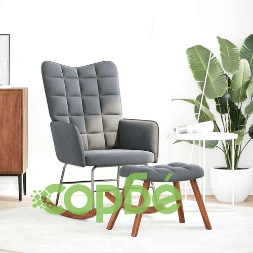 Луксозен Люлеещ се Стол с Табуретка от Тъмно Сиво Кадифе и Дървена Рамка ➤ топ цена ➤ sorbe.bg