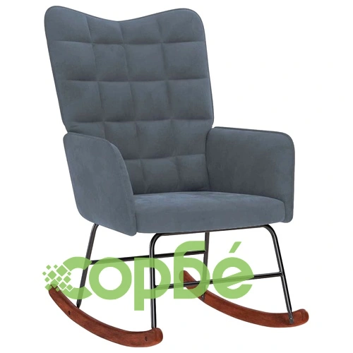 Луксозен Люлеещ се Стол с Табуретка от Тъмно Сиво Кадифе и Дървена Рамка ➤ топ цена ➤ sorbe.bg