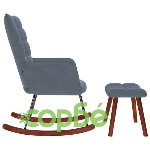 Луксозен Люлеещ се Стол с Табуретка от Тъмно Сиво Кадифе и Дървена Рамка ➤ топ цена ➤ sorbe.bg