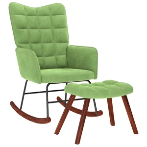 Луксозен Люлеещ се Стол с Табуретка от Светлозелено Кадифе - 61x78x98 см