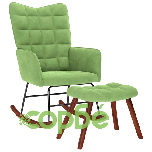 Луксозен Люлеещ се Стол с Табуретка от Светлозелено Кадифе - 61x78x98 см ➤ топ цена ➤ sorbe.bg