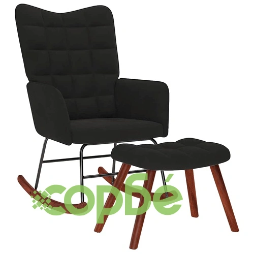 Люлеещ се стол с табуретка от черно кадифе - 61 x 78 x 98 см ➤ топ цена ➤ sorbe.bg