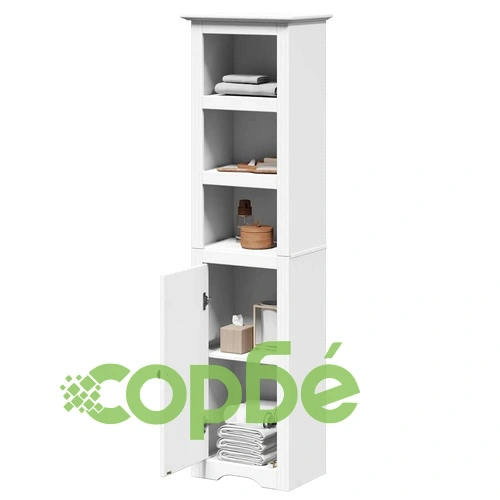 Висок Шкаф за Баня BODO от Масивна Борова Дървесина в Бяло 44x30x160 cm ➤ топ цена ➤ sorbe.bg