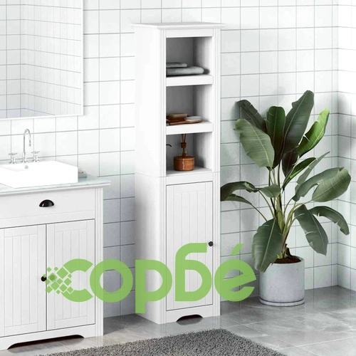Висок Шкаф за Баня BODO от Масивна Борова Дървесина в Бяло 44x30x160 cm ➤ топ цена ➤ sorbe.bg