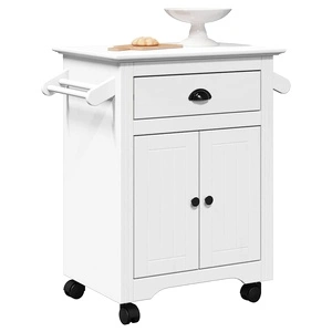 Кухненска количка BODO от масивна борова дървесина - Бяла 72x45x80 cm