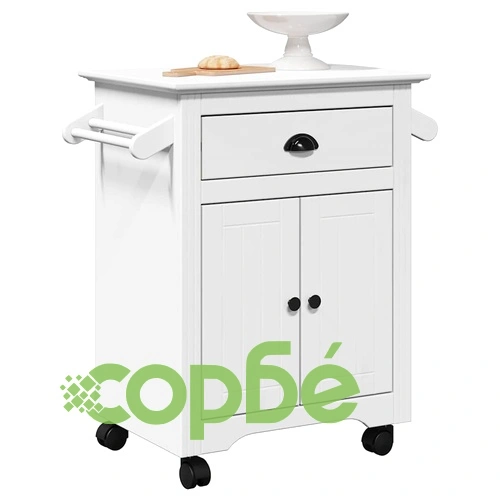 Кухненска количка BODO от масивна борова дървесина - Бяла 72x45x80 cm ➤ топ цена ➤ sorbe.bg