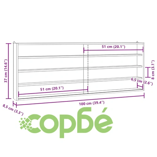 Стенна витрина от шперплат с прозрачни врати 100x8,5x37 см ➤ топ цена ➤ sorbe.bg