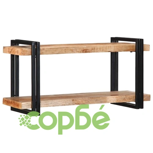 Стенен рафт от масивно манго дърво 90x33x45 cm - Рустик дизайн ➤ топ цена ➤ sorbe.bg