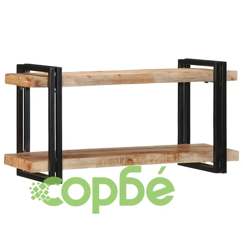 Стенен рафт от масивно манго дърво 90x33x45 cm - Рустик дизайн ➤ топ цена ➤ sorbe.bg