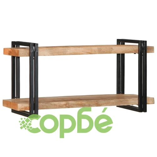Стенен рафт от масивно манго дърво 90x33x45 cm - Рустик дизайн ➤ топ цена ➤ sorbe.bg