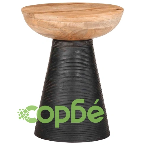 Кръгла странична маса от масивно манго дърво, черна, 37x45 cm ➤ топ цена ➤ sorbe.bg