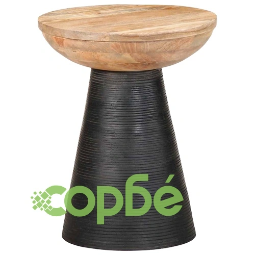 Кръгла странична маса от масивно манго дърво, черна, 37x45 cm ➤ топ цена ➤ sorbe.bg