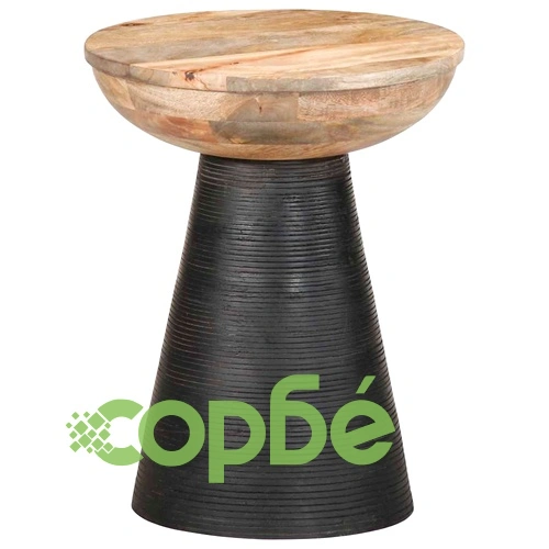 Кръгла странична маса от масивно манго дърво, черна, 37x45 cm ➤ топ цена ➤ sorbe.bg