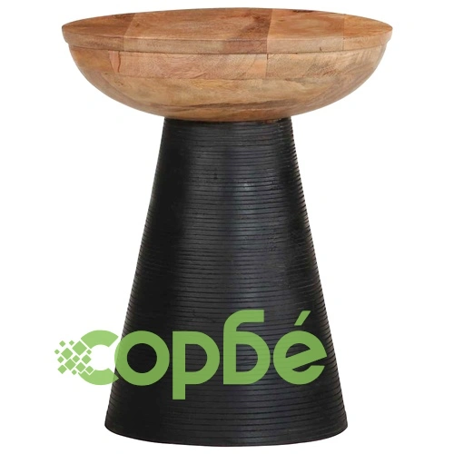 Кръгла странична маса от масивно манго дърво, черна, 37x45 cm ➤ топ цена ➤ sorbe.bg