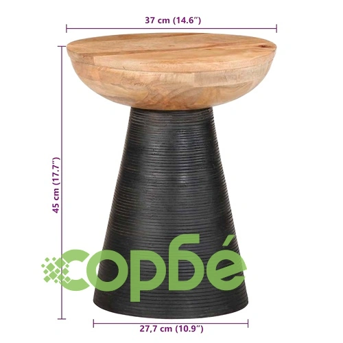 Кръгла странична маса от масивно манго дърво, черна, 37x45 cm ➤ топ цена ➤ sorbe.bg