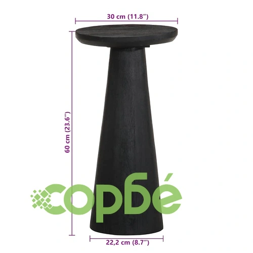 Кръгла странична маса от масивно манго дърво, черна, 30x60 cm ➤ топ цена ➤ sorbe.bg