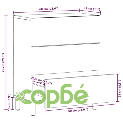 Шкаф от Масивно Манго Дърво, Кафяв, 60x33x75 cm ➤ топ цена ➤ sorbe.bg