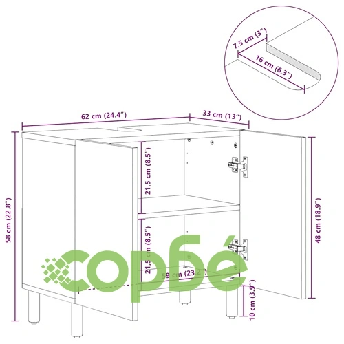 Шкаф за мивка за баня от масивно манго дърво, кафяв, 62x33x58 cm ➤ топ цена ➤ sorbe.bg
