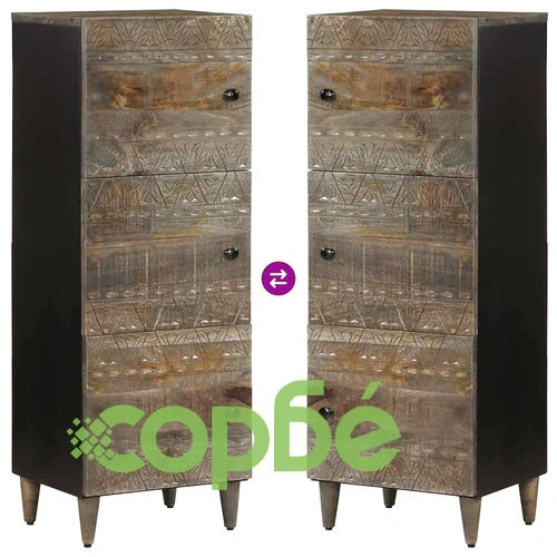 Висок шкаф от масивно мангово дърво, 40x33x110 см, черен ➤ топ цена ➤ sorbe.bg