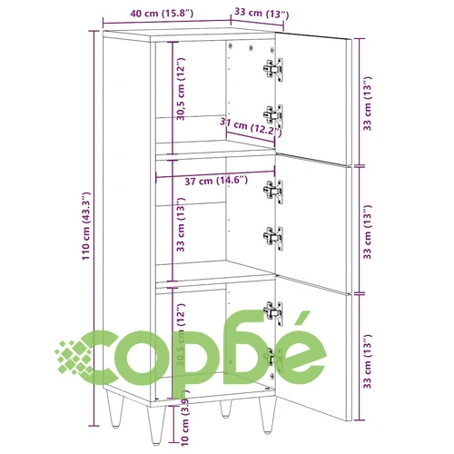 Висок шкаф от масивно мангово дърво, 40x33x110 см, черен ➤ топ цена ➤ sorbe.bg