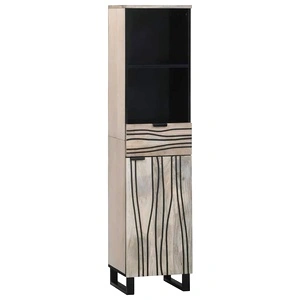 Шкаф за баня от масивно дърво манго кафяв и черен 38x33x160 см