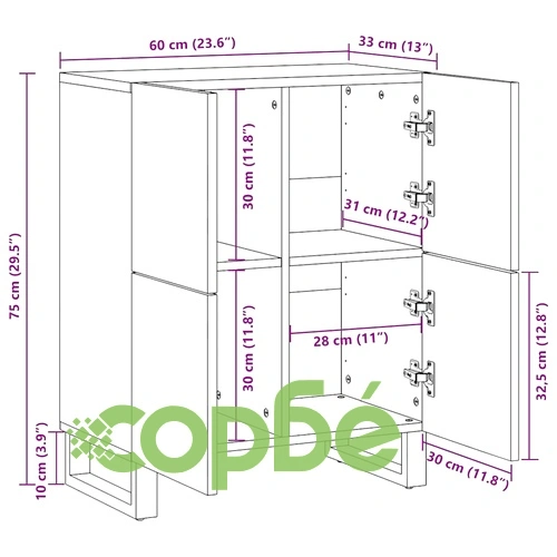 Шкаф за съхранение от мангово дърво 60x33.5x75 см бял и черен ➤ топ цена ➤ sorbe.bg