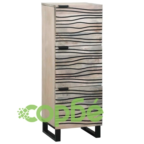 Висок шкаф от мангово дърво 40x33.5x110 см бял и черен с 3 врати ➤ топ цена ➤ sorbe.bg