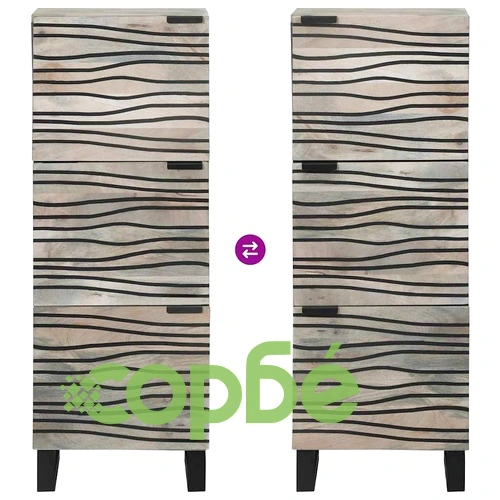 Висок шкаф от мангово дърво 40x33.5x110 см бял и черен с 3 врати ➤ топ цена ➤ sorbe.bg