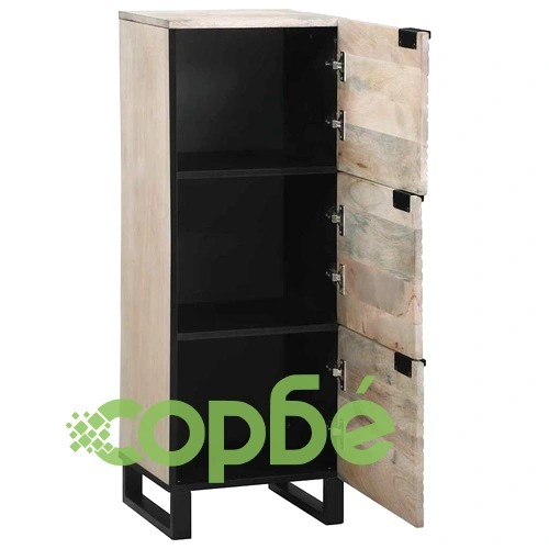Висок шкаф от мангово дърво 40x33.5x110 см бял и черен с 3 врати ➤ топ цена ➤ sorbe.bg