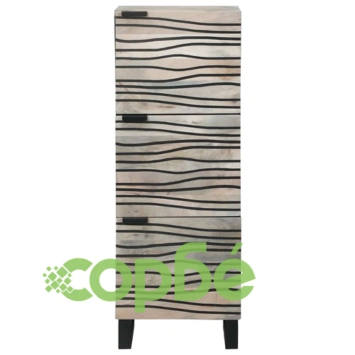 Висок шкаф от мангово дърво 40x33.5x110 см бял и черен с 3 врати ➤ топ цена ➤ sorbe.bg