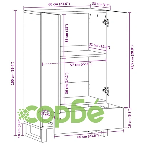 Висок шкаф от масивно мангово дърво 60x33x100 см кафяв цвят ➤ топ цена ➤ sorbe.bg