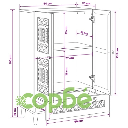 Висок шкаф 60 x 33 x 100 см от масивно дърво манго ➤ топ цена ➤ sorbe.bg
