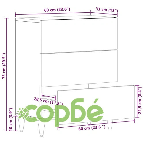 Служебен шкаф от масивно мангово дърво 60x33x75 см бял ➤ топ цена ➤ sorbe.bg